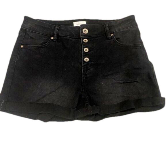 Ardene Pants - Ardene Basic Button Fly Black Denim Jean Shorts Size 9